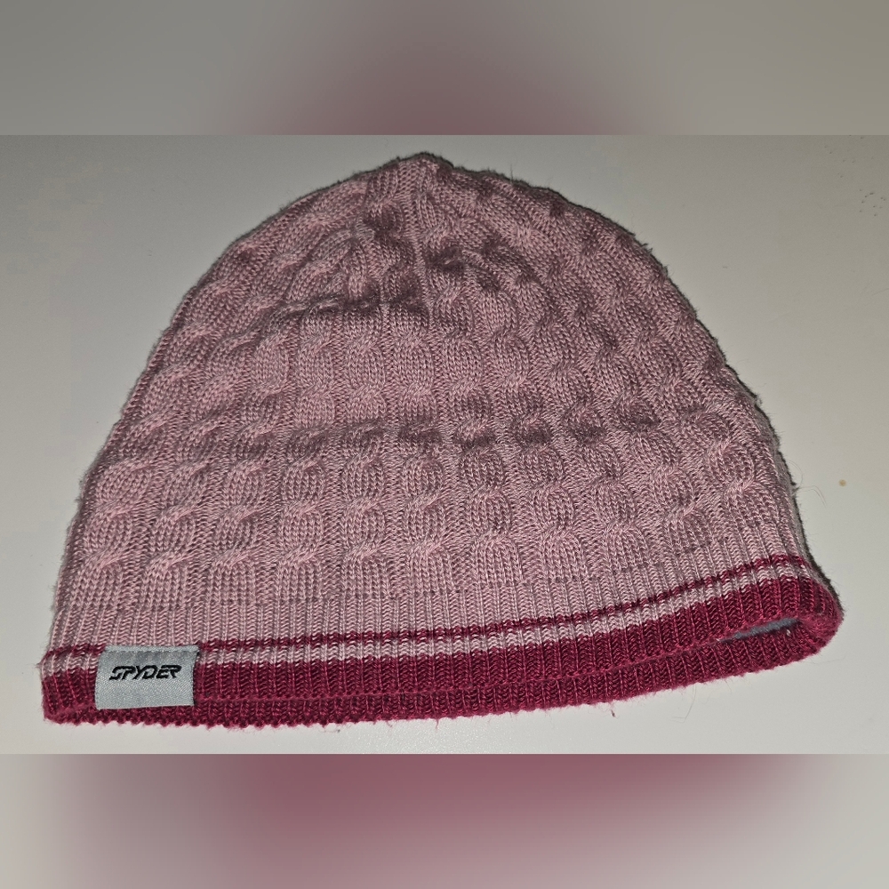 Y2k Spyder Rose And Raspberry Pink Cable Knit Skull Beanie with Contrast Hem